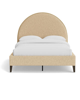 Archer bed with Nail in Berber: Dune and Brushed Brass nailhead trim