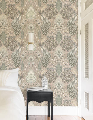 Peacock Garden wallpaper in Antique Rose (MKS028-AR-Roll)