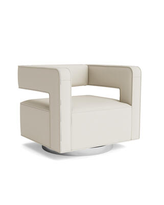 Nico leather full swivel chair in Greenwich performance leather: Cream with Polished Stainless Steel finish
