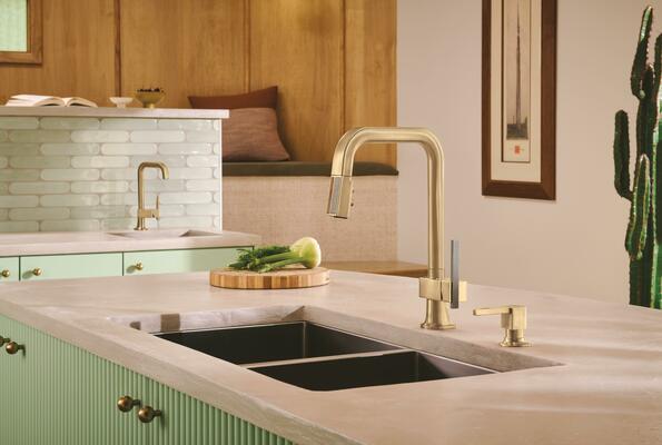 The Frank Lloyd Wright Kitchen collection by Brizo in Brilliance Luxe Gold