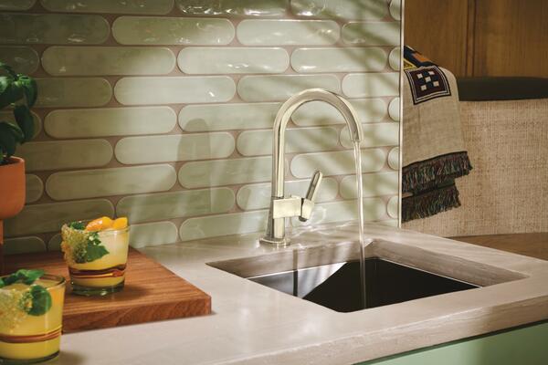 Bar faucet with arc spout and arc lever handle in Brilliance Polished Nickel