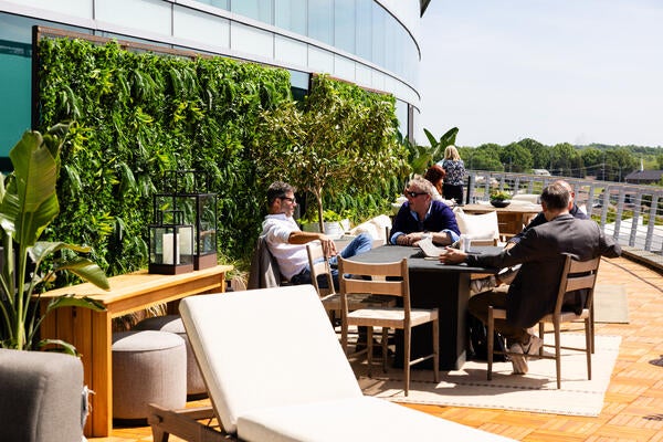 The outdoor patio at the Four Hands High Point showroom