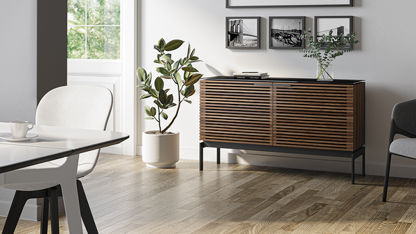 Corridor SV media cabinet (7128) in Natural Walnut, a compact, elegant design for modern spaces