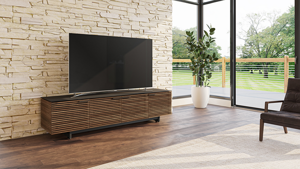 Corridor media cabinet (8173) in Natural Walnut with adjustable shelves and cable management