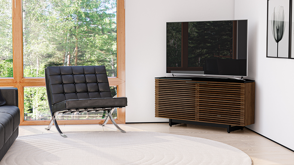 Corridor compact media cabinet (8175) in Natural Walnut, perfect for smaller spaces