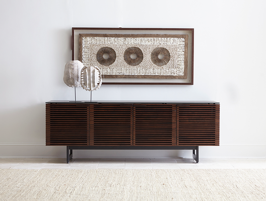 Corridor storage cabinet (8179) with louvered door design and adjustable shelving