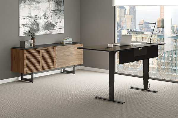 Corridor office credenza (6529) in Walnut with adjustable storage and locking drawers