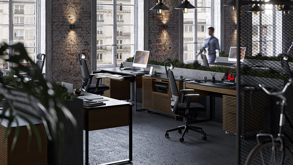 Corridor office in Walnut offers ideal workstations and storage options for corporate spaces