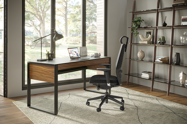 Corridor desk (6501) in Walnut, ideally sized for home and small-office use