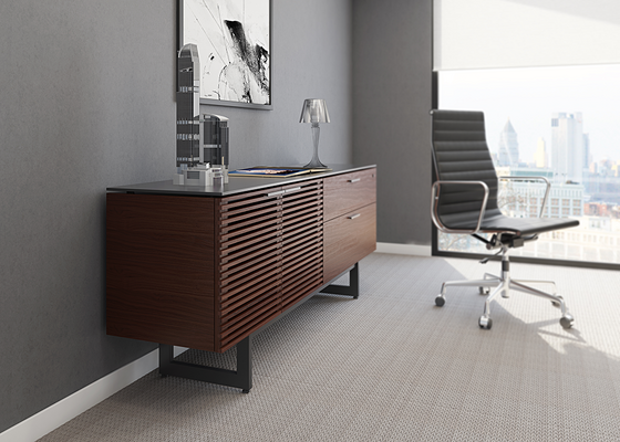 Corridor office credenza (6529) in Chocolate-Stained Walnut with adjustable storage and locking drawers