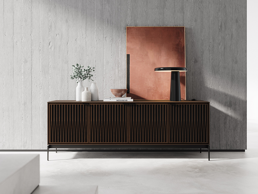Tune door design on Elements (8709) with console base in Toasted Oak