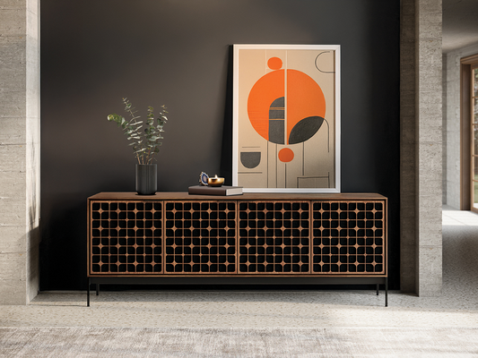 Constellation door design on Elements (8709) with console base in Natural Walnut