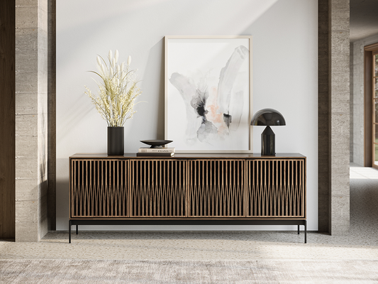 Tune door design on Elements (8709) with console base in Natural Walnut