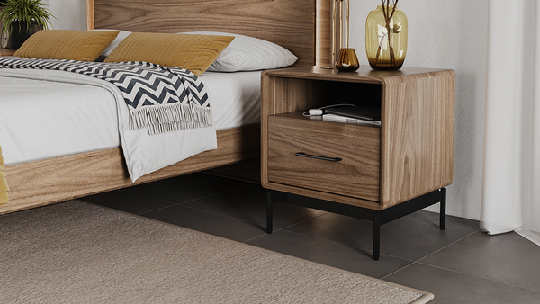 Linq 22-inch nightstand (9181) in Natural Walnut with soft-close drawer and USB access