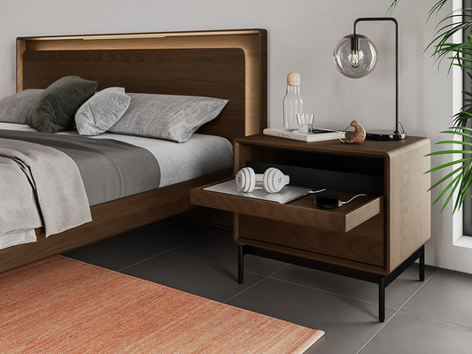Linq bedroom collection with integrated headboard lighting, charging ports and motion nightstands