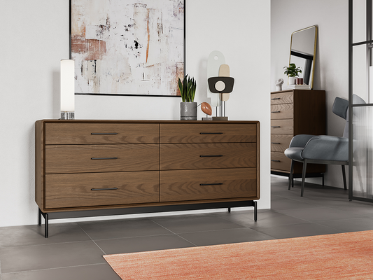 Linq 6-drawer dresser in Mocha Oak with generous storage and modern detailing