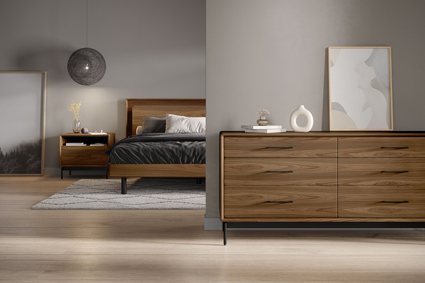 Linq 6-drawer dresser in Natural Walnut with soft-close drawers and refined hardware