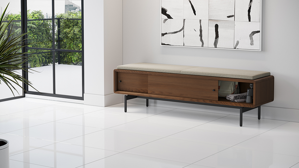 Linq bench (9101) in performance fabric with concealed internal storage