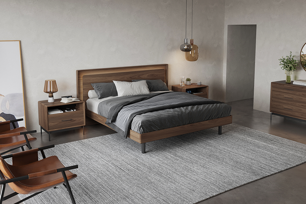 Linq king bed (9119) with 28-inch nightstands (9182) and 6-drawer dresser (9186)
