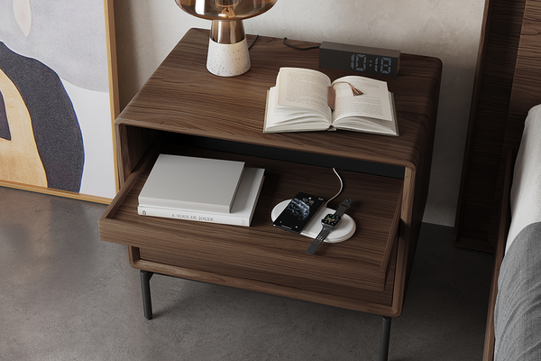 Linq 28-inch nightstand (9182) with sliding top and pull-out shelf with access to integrated power