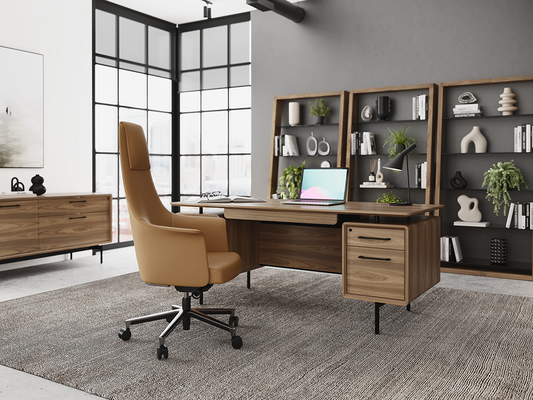 Linq desk paired with matching credenza for a sleek, cohesive and functional office setup