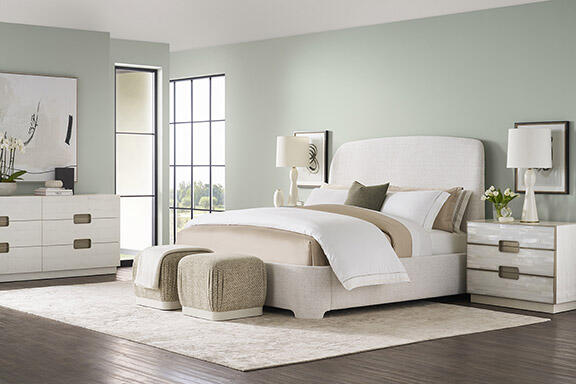For an elegant bedroom retreat, start with the Splendor dresser and Splendor selenite nightstand
