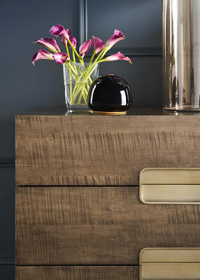 The Splendor stocked nightstand sports a rich Mocha finish that highlights its figured maple veneers