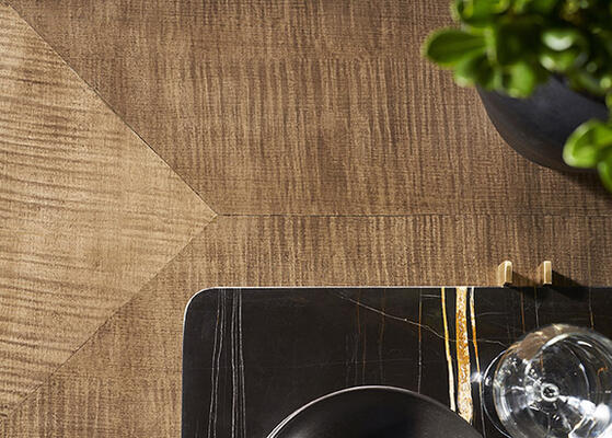 The Splendor stocked dining table wears a rich Mocha finish that highlights its natural grain 