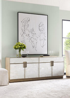 The Splendor selenite entertainment center adds instant drama to a room