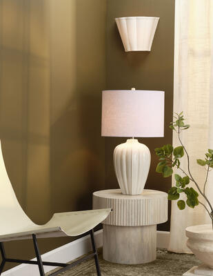 Seraphina table lamp, Scalloped wall sconce, Notch round side table