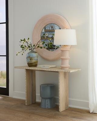 Paddock mirror, Trousdale table lamp, Huntington Garden stool