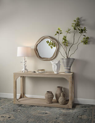Sycamore table lamp, Everett console, River organic mirror, Lily vase, Splayed vase 