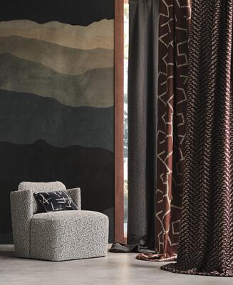 Sedimentary wallpaper and assorted fabrics