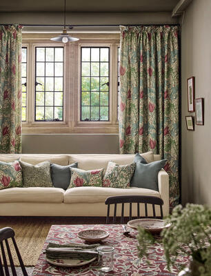 Lent Lily fabric on pillows and drapery