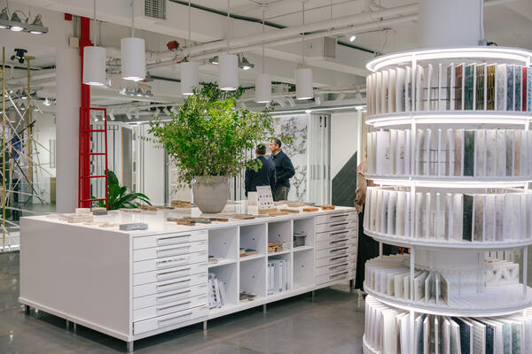 The sample bar at TileShop’s New York showroom