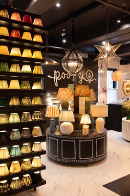 An effulgent cluster of table lamps greeted guests to the showroom