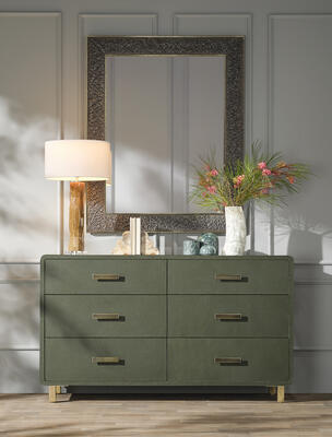 Dante dresser, Gamble mirror, Carver lamp, Aiden vase, Waller box, Melina bookend set