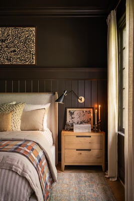 Spyder sconce, Walker nightstand and Sable bed