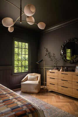 Artemis chandelier, Alfie chair, Walker dresser, Vest floor lamp and Ember round mirror