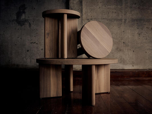 Fraya tables in walnut, made in Detroit