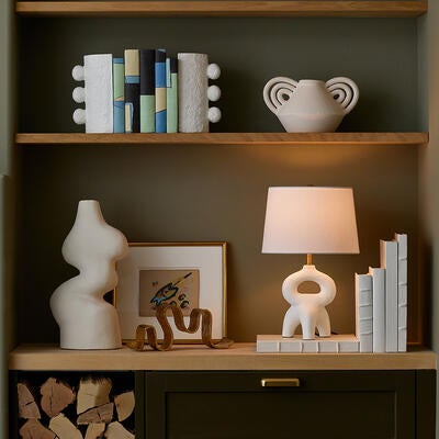Jacob mini lamp, Bismark book stack, Palm Springs book stack, Wave sculpture and Sanya bookend set