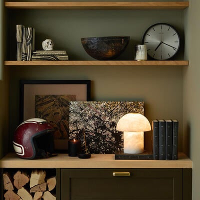 Bonnie alabaster uplight, Pierre and Sarasota book stacks