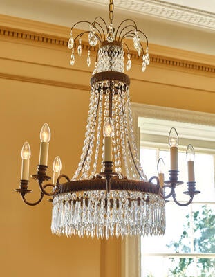 Conholt chandelier: The ornate design features faceted crystal ropes
