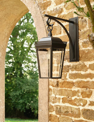External wall bracket: Designed for Vaughan’s outdoor ceiling lanterns; in small or large with dark bronze finish