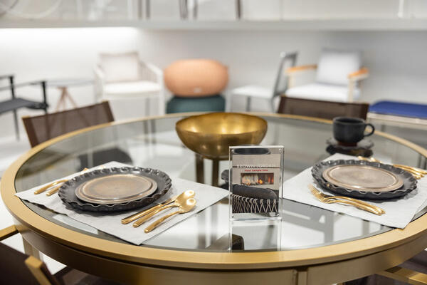 A tabletop vignette in the Brown Jordan showroom
