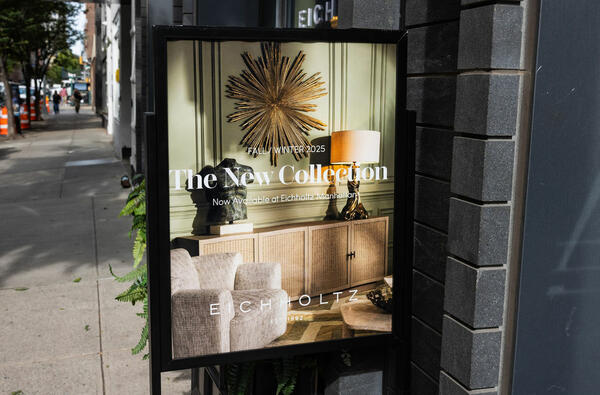 Signage outside the Eichholtz showroom in Manhattan