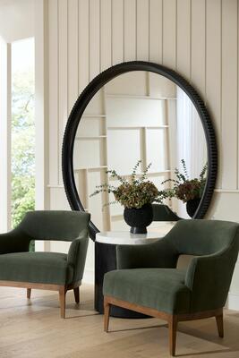 Laurette chairs, Munich mirror, Gregor end table, Daria tall vase