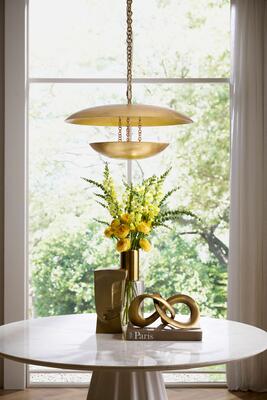Florko small chandelier, Rinny large dining table, Liam sculpture, Quinn sculpture, Union vase
