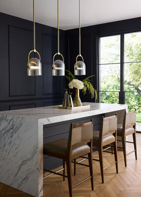 Marco small pendants, Keegan counter stools, Mariah decanters, Maxwell tray, Union vase