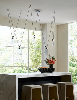 Melt chandelier, Cowan counter stools